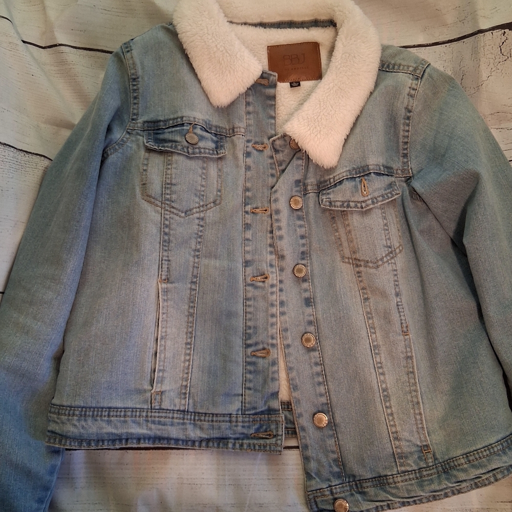 Light Blue Denim Jacket with Cream Sherpa Collar